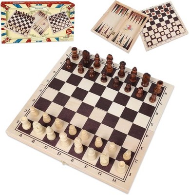 Wooden Chess, Checker, and Backgammon 3 in 1 Board Game Set,Classic Trad