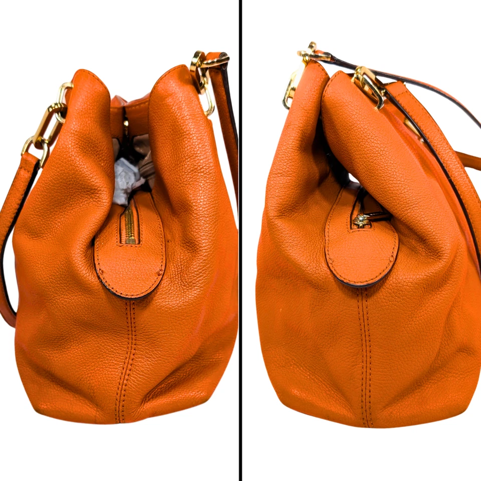 Сумка наплечная Michael Kors оранжевая шагреневая кожа Leighton большая сумка с короткими ручками - Изображение 4 из 4