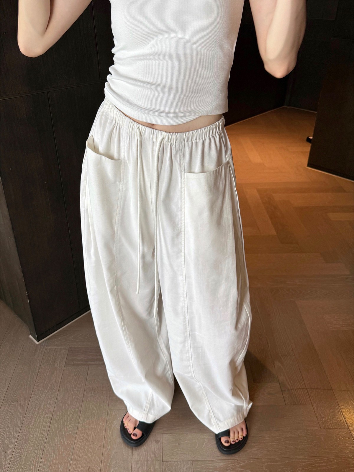 Women's Linen Cotton Casual Pants New Summer Elastic Waist Long Straight Pants