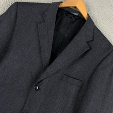 Stafford Herringbone Blazer Mens 44L Charcoal Wool 3 Button Sport Coat Jacket