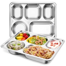 2-Pack Stainless Steel Divided Plates Tray for Toddler Kids Adults, Rectangul...