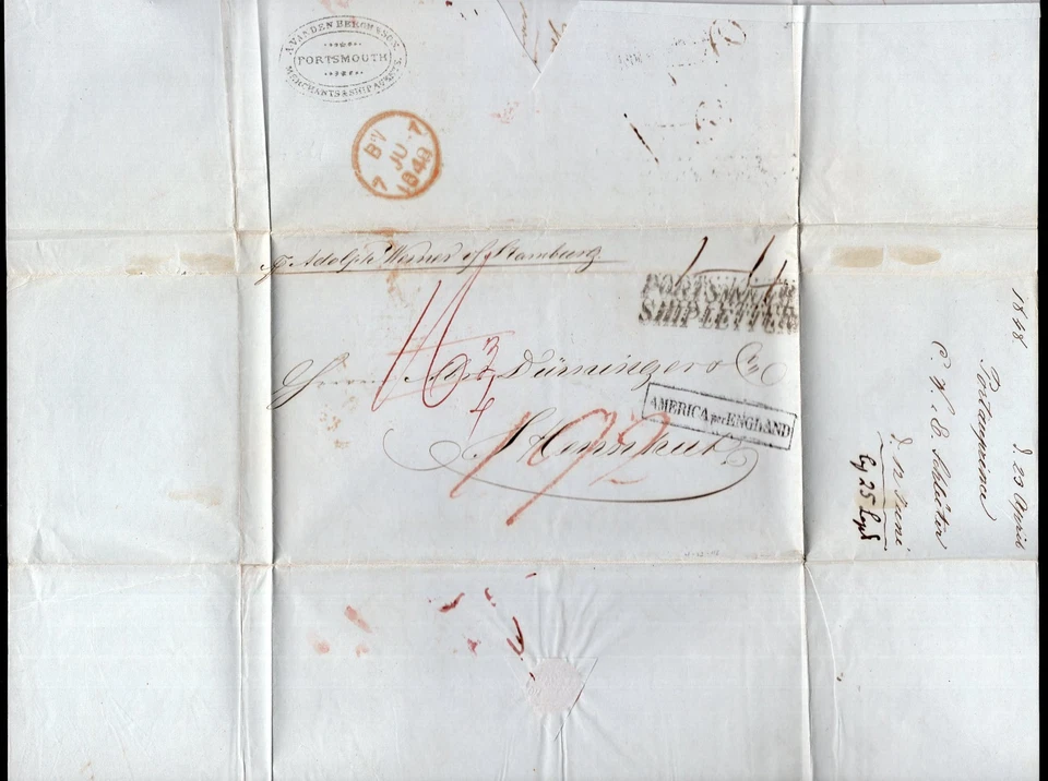 HAITI 1848 Cover to Germany. PORTSMOUTH SHIP LETTER. Boxed America per England - Image 4 of 4