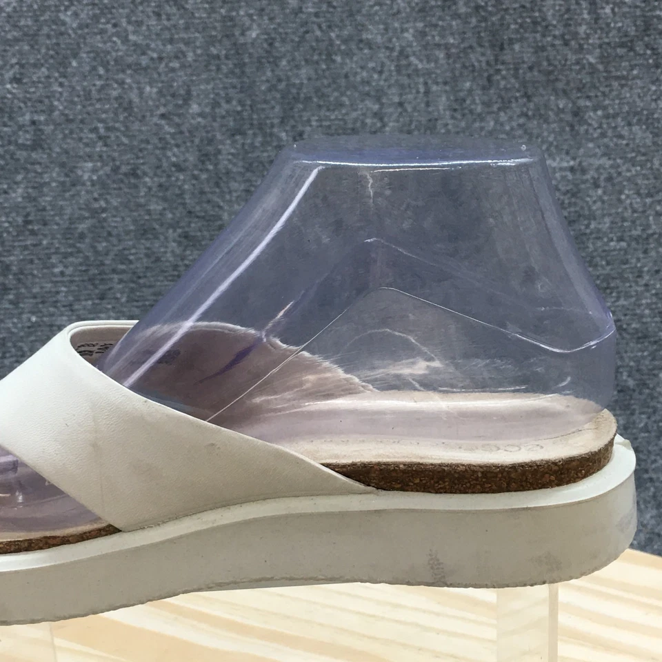 Ecco Sandals Womens 7 Flip Flop Gray Green Leather Slip On Open Toe Casual Flats - Image 4 of 4