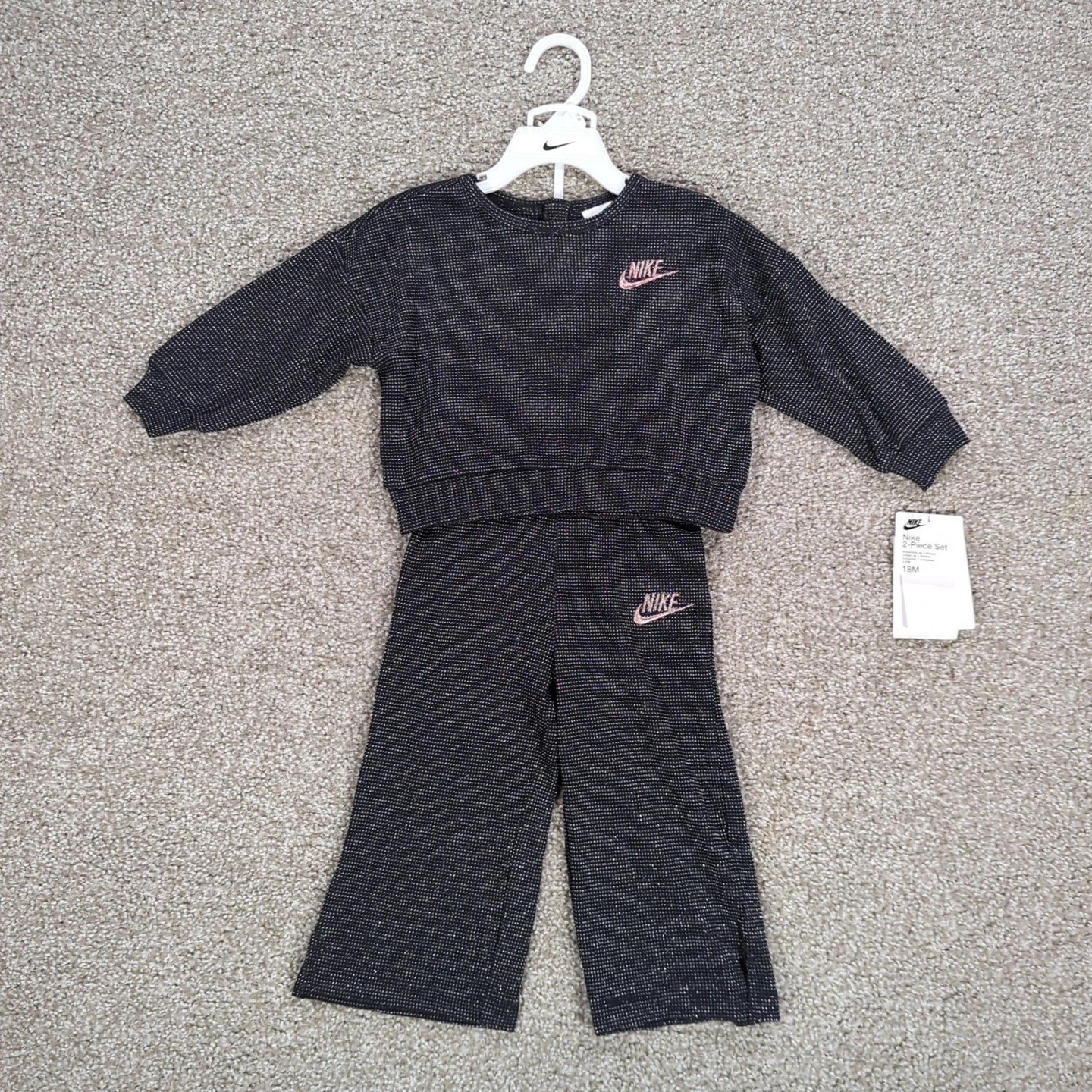 Baby & Toddler Girls Nike Lurex Waffle Long Sleeve & Pants Set Black 12M 18M