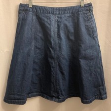 LL Bean Denim Skirt Womens 12 Petite Classic Fit Dark Wash Jean A-Line Pockets