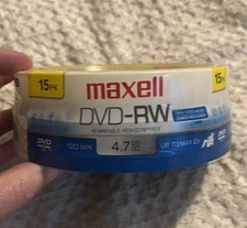 New Sealed Maxell 15 Spindle Pack DVD-RW DVD Rewritable DVD Discs 4.7GB 2X 120