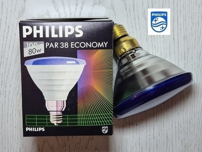 Philips Reflektor PAR38 80W FLOOD Grad E27 Pressglaslampe Bunt Blau ES