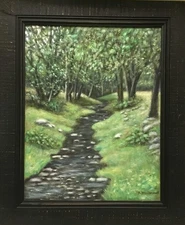 MOON BROOK FROM THE FOOTBRIDGE - original framed oil painting by K. McDermott
