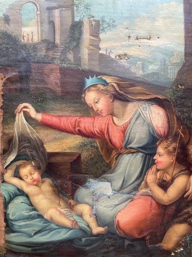 17th C Antique Oil on Canvas - The Virgin with the Blue Diadem After RAPHAEL - Picture 5 of 15