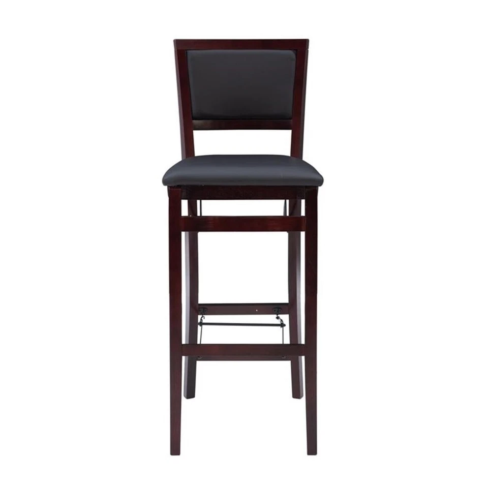 Linon Triena 30" Folding Bar Stool Brown Faux Leather Back/Seat in Merlot Wood - Image 4 of 4