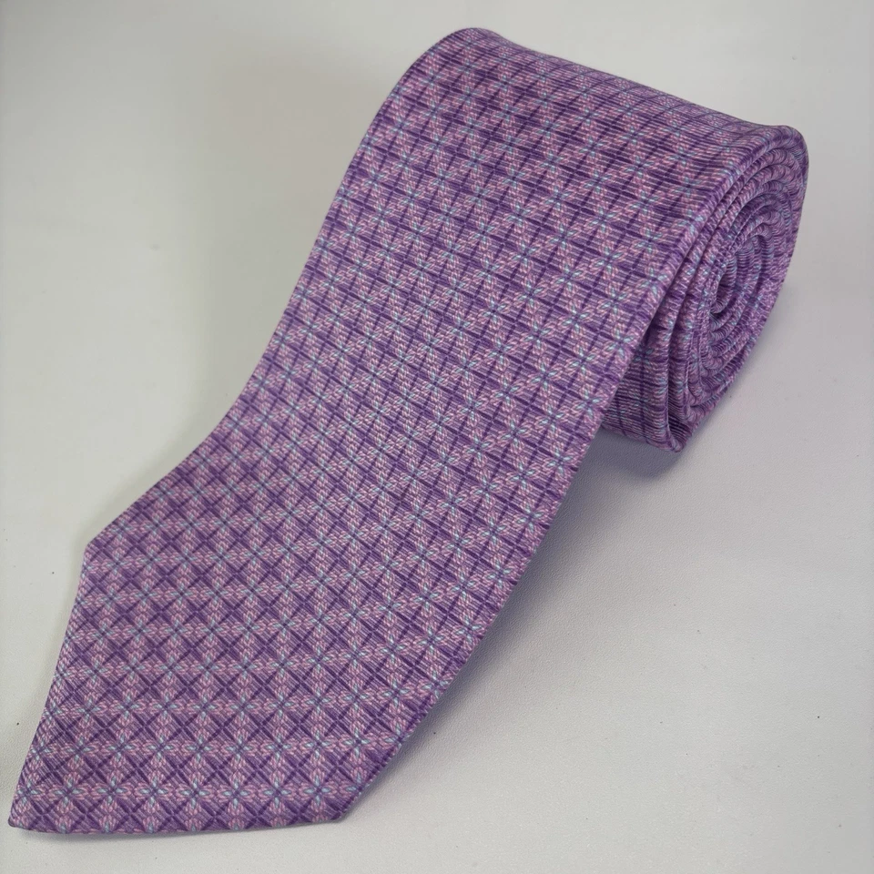 Corbata LUIGI BORRELLI NAPOLI 100 % seda púrpura ITALIA lujo geométrica floral de colección Foto 2 de 4