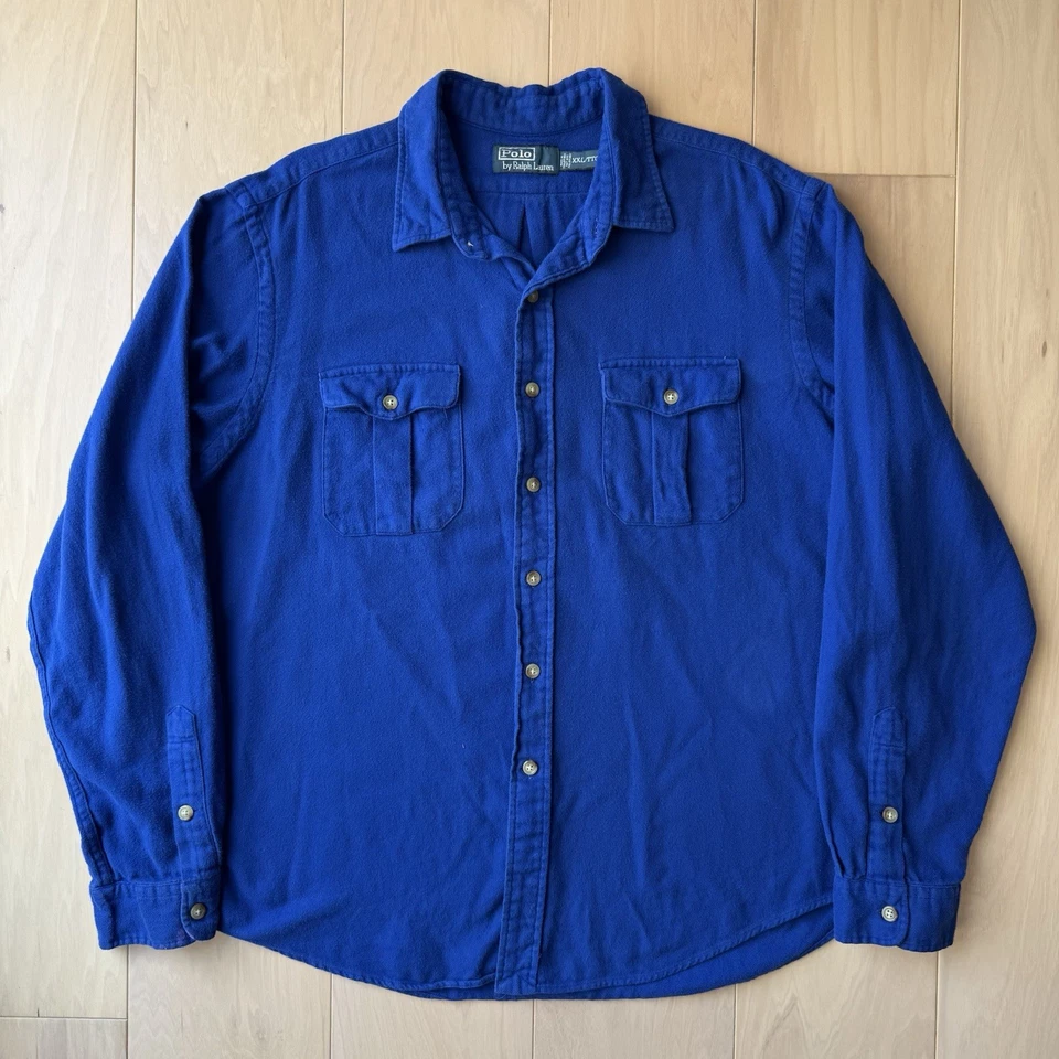 Vintage Polo Ralph Lauren Chamois Shirt 2XL Blue Minimalist Cotton New York RRL - Image 2 of 4
