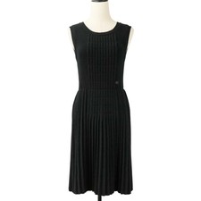 CHANEL 07A Pleated Wool Knit Dress Black Size 38 Ladies Dress
