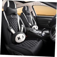 Cute Bunny Seat Cover 5 Set With Waterproof Pu Leather For Cars Suv Pick Black Cute Bunny Seat Cover 5 Set With Waterproof Pu Leather For Cars Suv Pick Black