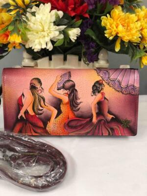 NWT ANUSCHKA ''Flamenco Fiesta'' Dancer Red Clutch Wallet with Removable Strap