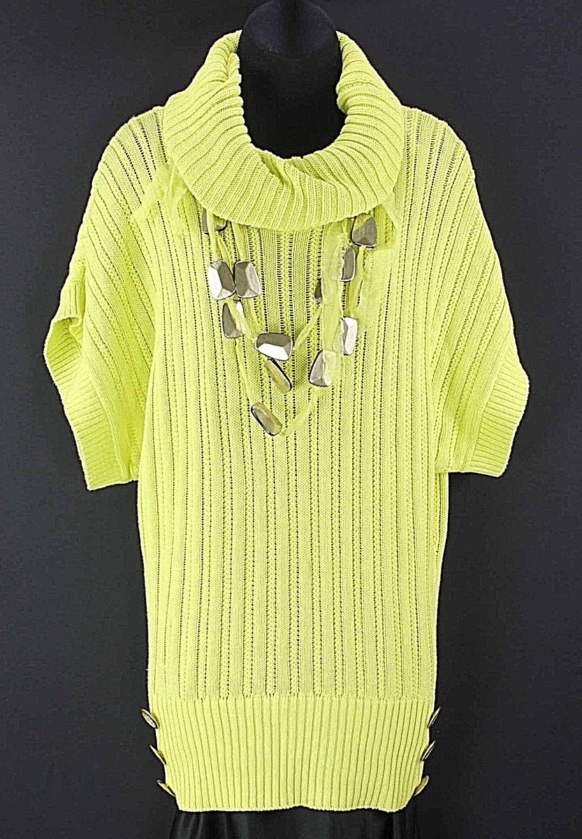 XOXO Top Sz S Lime 100% Cotton 3Pc Drop SS Necklace Detachable