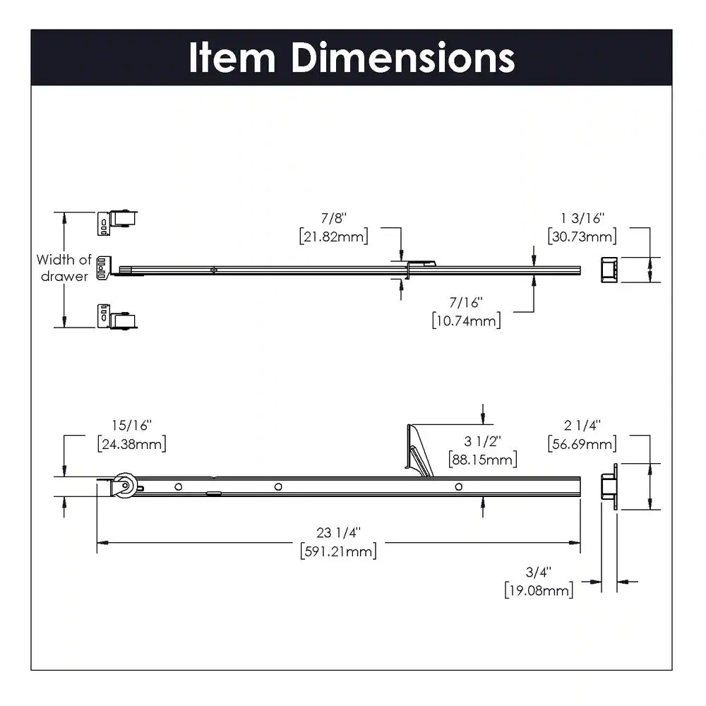 23-5/16 In. Multiple Length Bottom Mount Mono Rail Drawer Slide (1-Pack)