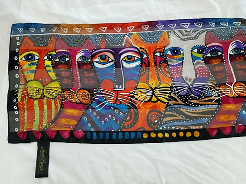 LAUREL BURCH 100% Silk Scarf • Cats Kitty Feline Vintage Neck Fashion - Lot Of 2 - Picture 5 of 17