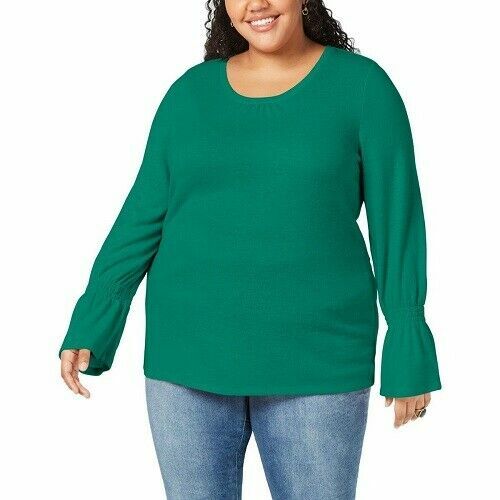 Style&Co Women's PLUS Peacock Green Smocked-Sleeve Top Size 0X NWT