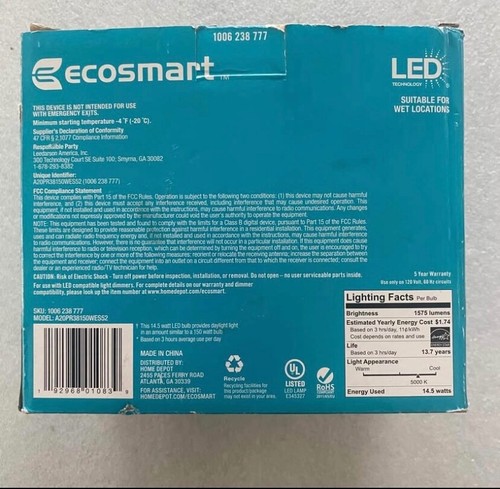 Ecosmart 150 Watt PAR38 Dimmable Flood LED Light Bulb Daylight 2 Pack New - Picture 6 of 8