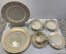 Vintage Royal China Gold Warranted 22K Gold Dinner  Dessert Plates, Bowls, Mug 
