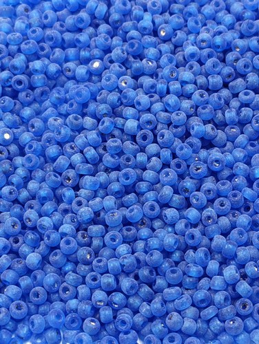 Vintage Glass Seed Beads Italian Transparent Matte Blue 9/0 30 Grams C23-2