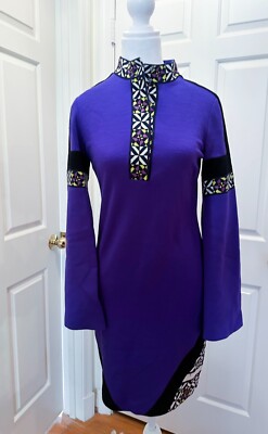 Pucci Runway Dress / 34 XS S / Purple / Wool / Long Sleeve / Bell Sleeves / NWOT