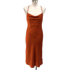 Show Me Your Mumu Slip Dress Womens XS Orange Satin Midi Scoop Neck Going Out