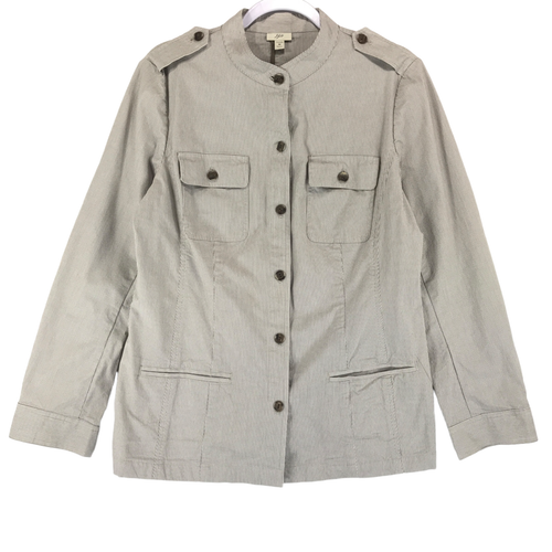J.Jill Lightweight Utility Jacket Women's M Beige Stretch Blend Striped