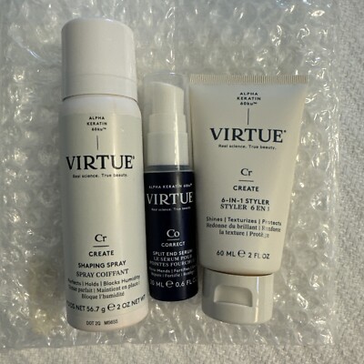 Virtue Create/Correct  Set 3pcs~Split End Serum~6-In-1 Styler~ Shaper New Sealed