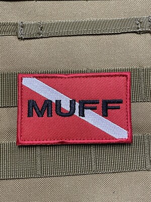 Muff Diver Down Flag Funny Patch Scuba Cave Commercial Diving Hook loop
