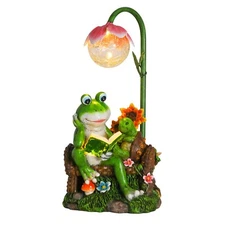 Afirst Solar Garden Statues, Frog Statues Outdoor Resin Figurine with Solar L...