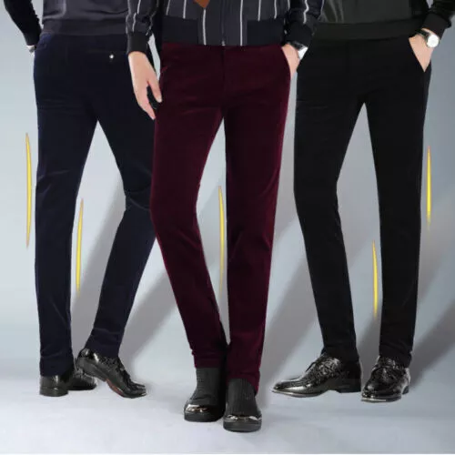 Men's Pants Corduroy Pants Trousers Slim Fit Casual Stretch Classic Black Brown@ - Picture 2 of 26