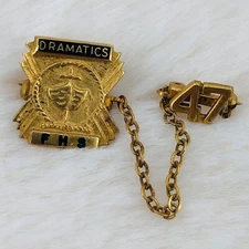 Vtg 1947 FHS High School Dramatics Thespian Gold Tone Lapel Jacket Pin