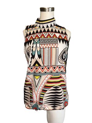 Rita Koss Women s XL Pink Geometric Mock Neck Sleeveless Top Tank