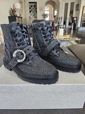 Jimmy Choo Cora Embellished Metallic Tweed Combat Boots
