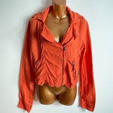 Lucky Brand Size M 10 12 Coral Linen Biker Jacket Light Summer Blazer Orange