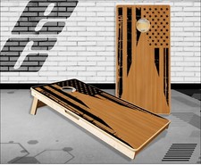 Distressed American Flag Wood Triangle Cornhole Boards Bean Bag Toss Game