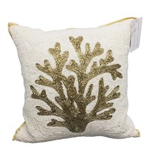 Coastal Collection White Gold Coral Beaded Pillow Beach Ocean Decor Summer 14"