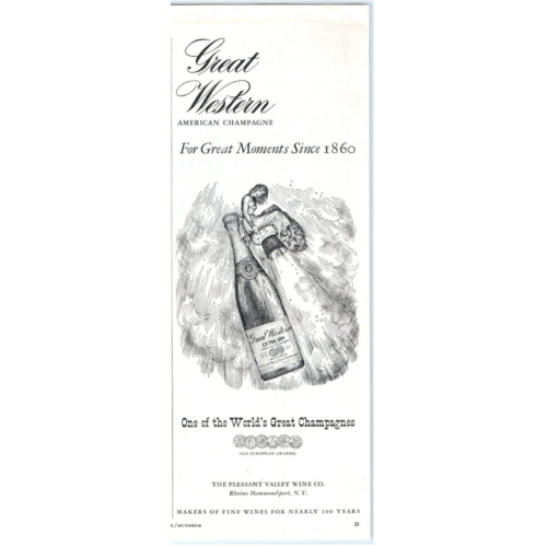 1949 Print Ad Pleasant Valley Wine Co Great Western Extra Dry American ...