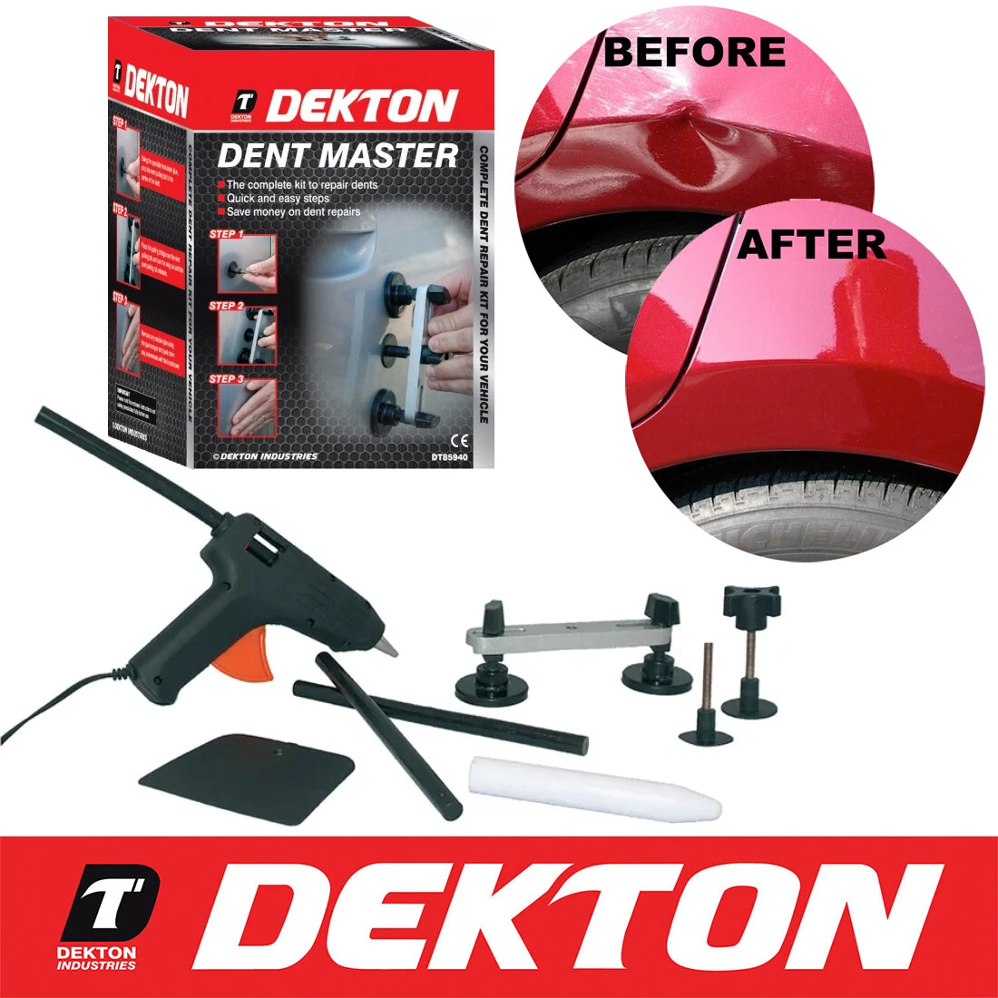 Dekton Car Dent Remover Kit Dent Master Bodywork Panel Puller Removal Glue  PDR