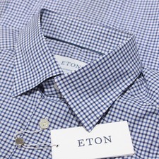 Eton NWT Casual Button Down Shirt Size 41 16 Contemporary L Blue White Check