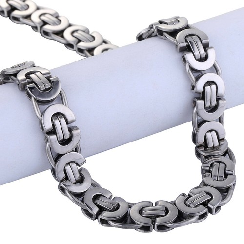 Collar de cadena bizantina plana de acero inoxidable de 11 mm de plata para hombre regalo del padre - Imagen 6 de 15