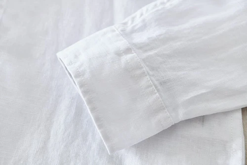 Men Cotton Linen Slim Shirts Button Long Sleeve Casual Linen Shirt Top Blouse - Foto 6 di 17