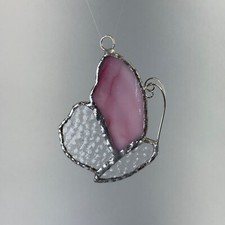 Handmade Pink Textured Clear Stained Glass Butterfly Suncatcher Free Shipping