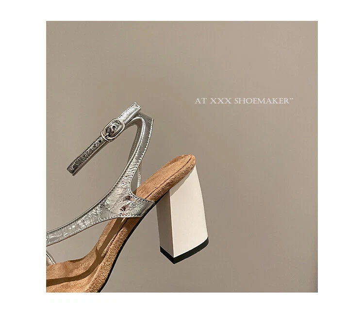 Sandalias de tacón alto DRIES VAN NOTEN plateadas de cuero genuino para mujer de tacón grueso Foto 4 de 4