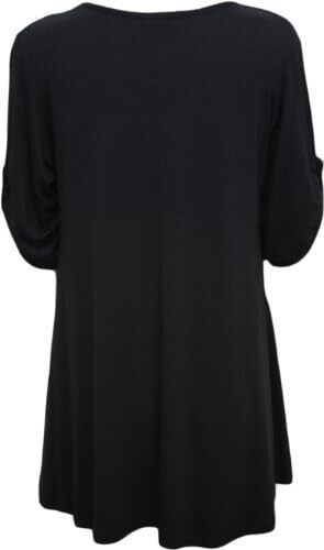 Womens Plus Size Scoop Neck Short Sleeve Flared Ladies Long Plain Top - Picture 2 of 45