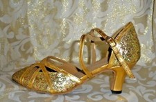 GOLD FAUX LEATHR /GLITTER Flapper SOFT-Sole DANCE Latin Salsa Tango Ballroom 5.5