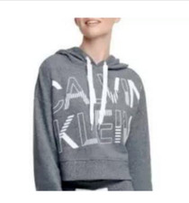 Calvin Klein Women's Cropped L/Sleeve Hoodie Sweatshirt Cotton-Polyester, Grey L