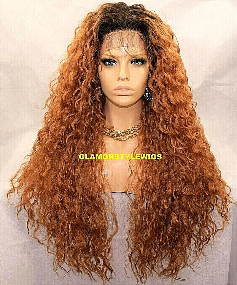 360 PEÇA GRÁTIS CABELO HUMANO MISTURA RENDA FRENTE PERUCA COMPLETA LONGA ENCARACOLADA OMBRE MARROM RUIVO - Imagem 3 de 4